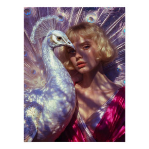 White Peacock and Beauty in Pink Elegance Poster