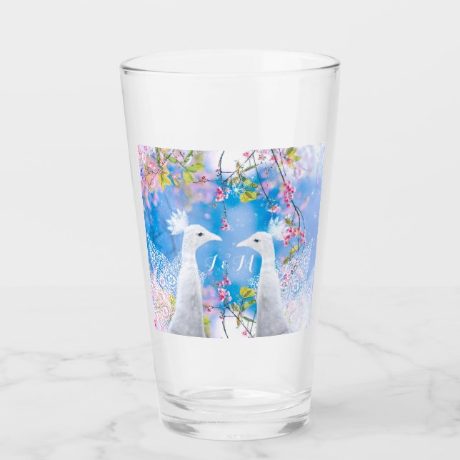 White peacock and blooming sakura /customizable glass (Front)