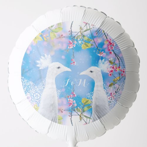 White peacock and blooming sakura  Romantic love Balloon