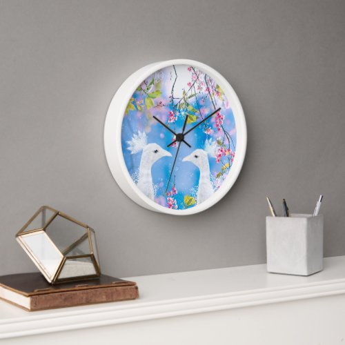 White peacock and blooming sakura  Romantic love  Clock