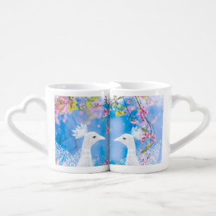 White peacock and blooming sakura / Romantic love Coffee Mug Set