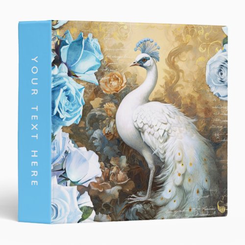 White Peacock and Blue Roses 3 Ring Binder