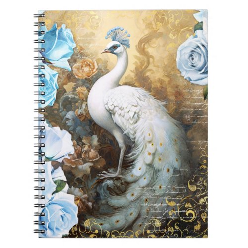 White Peacock and Blue Roses Notebook