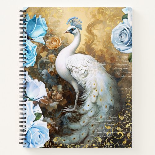 White Peacock and Blue Roses Notebook