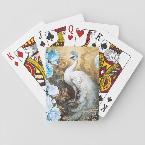 White Peacock and Blue Roses Poker Cards