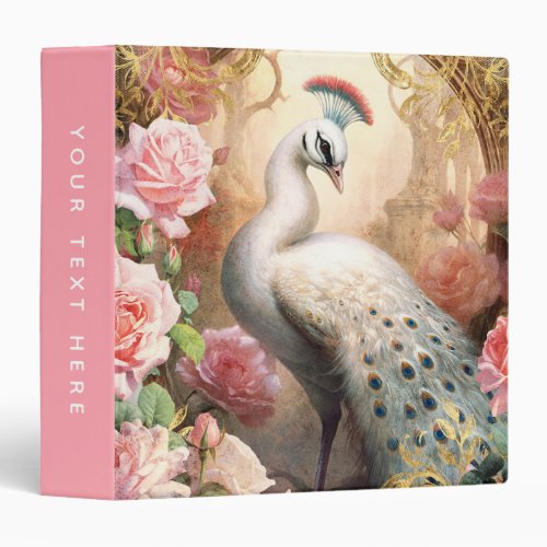 White Peacock and Pink Roses 3 Ring Binder