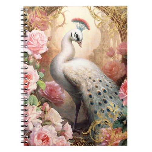 White Peacock and Pink Roses Notebook