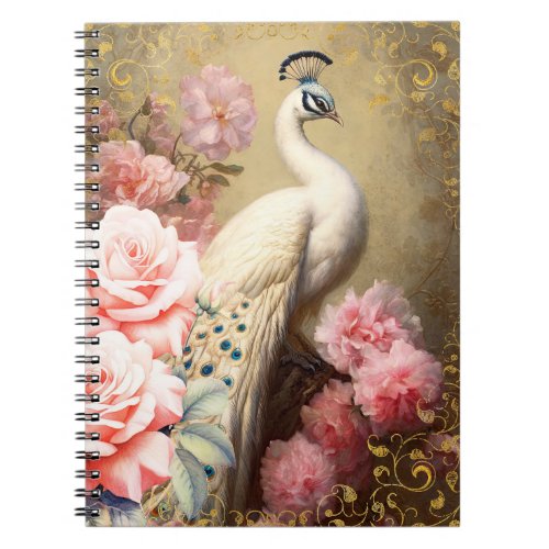 White Peacock and Pink Roses Notebook