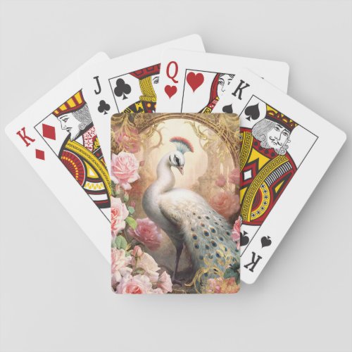 White Peacock and Pink Roses Poker Cards