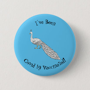 White peacock bird cartoon illustration button
