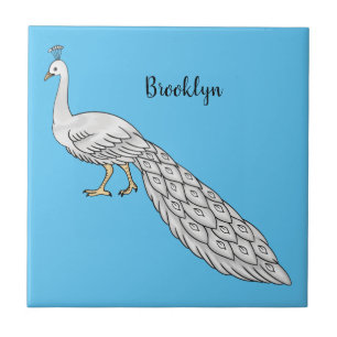 White peacock bird cartoon illustration  ceramic tile