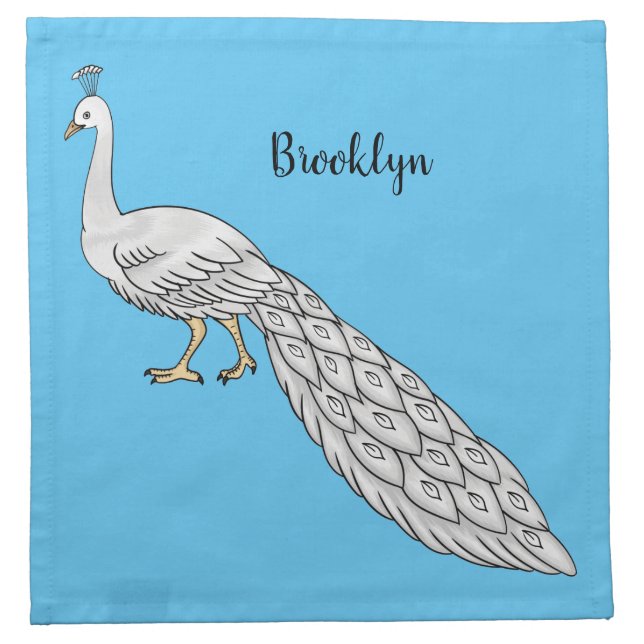 White peacock bird cartoon illustration cloth napkin (Front)