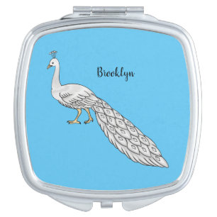 White peacock bird cartoon illustration compact mirror