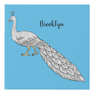 White peacock bird cartoon illustration faux canvas print