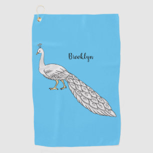 White peacock bird cartoon illustration golf towel