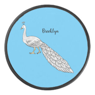 White peacock bird cartoon illustration hockey puck