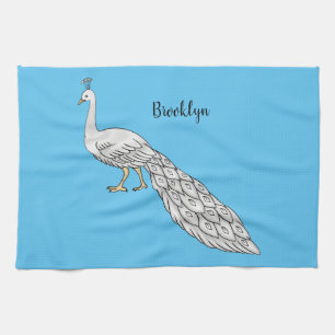 White peacock bird cartoon illustration kitchen towel