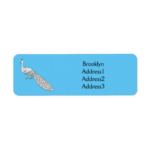 White peacock bird cartoon illustration label
