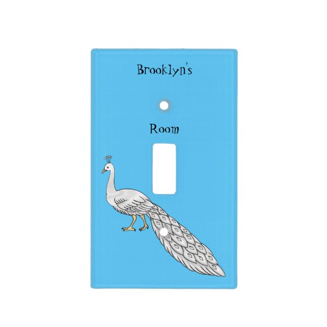 White peacock bird cartoon illustration  light switch cover (Front)