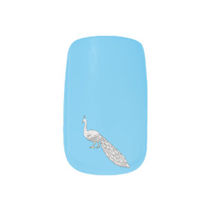 White peacock bird cartoon illustration  minx nail art