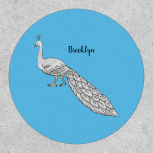 White peacock bird cartoon illustration patch