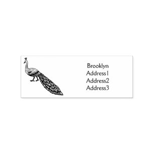 White peacock bird cartoon illustration  rubber stamp
