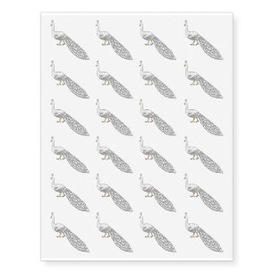 White peacock bird cartoon illustration  temporary tattoos