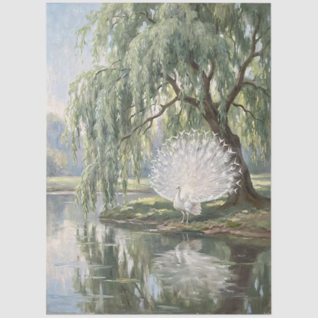 White Peacock by the Willow Decoupage Tissue Paper (Front)