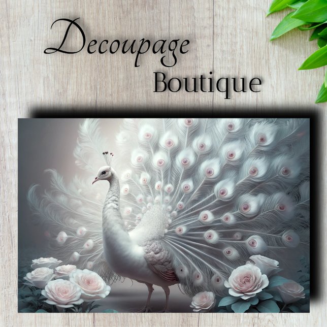 White Peacock Decoupage Tissue Paper (White Peacock Decoupage Tissue Paper)
