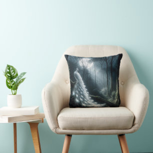 White Peacock In Moonlit Forest Throw Pillow