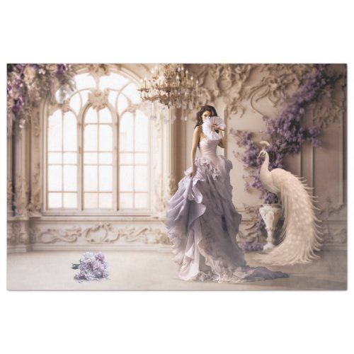 White Peacock  Lilac Elegant Woman Portrait Tissue Paper