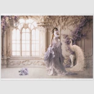 White Peacock & Lilac Elegant Woman Portrait Tissue Paper