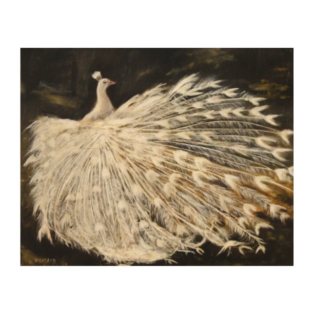 White Peacock Oil Painting Wood Canvas (Front)