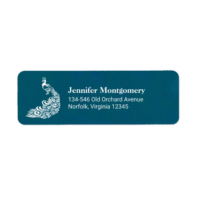 White Peacock on Teal Bold Stylish Art Deco Design Label (Front)
