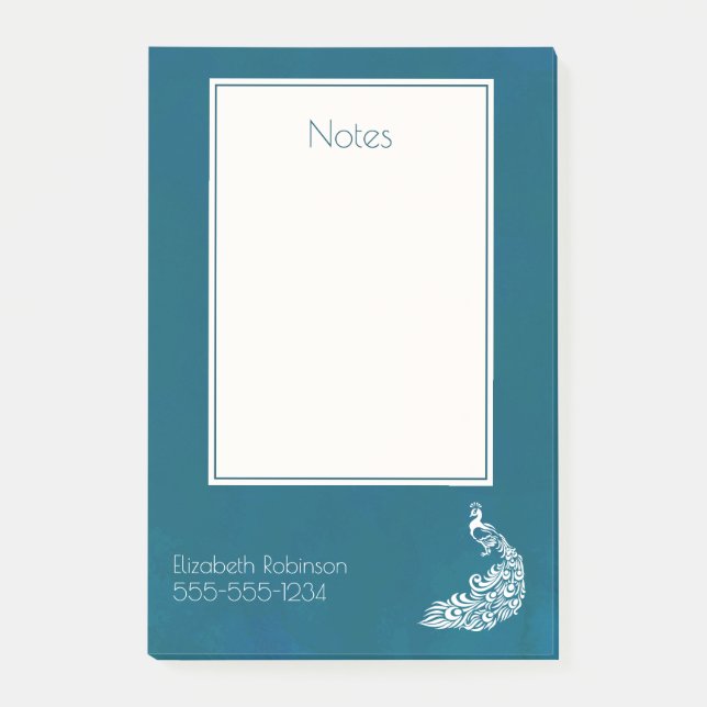 White Peacock on Teal Bold Stylish Art Deco Design Post-it Notes (Front)