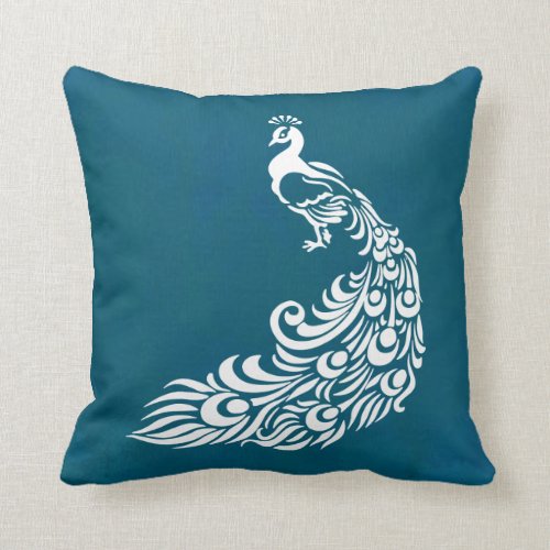 White Peacock on Teal Chic Stylish Art Deco Design Throw Pillow