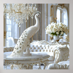 White peacock sculpture poster