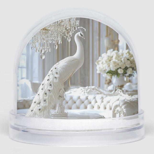White peacock sculpture snow globe (Front)