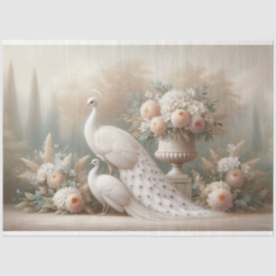 White Peacock Vintage Floral Decoupage Tissue Paper