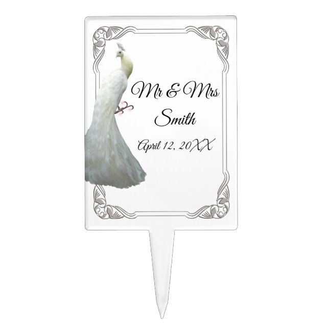 White Peacock Wedding Cake Topper (Front)