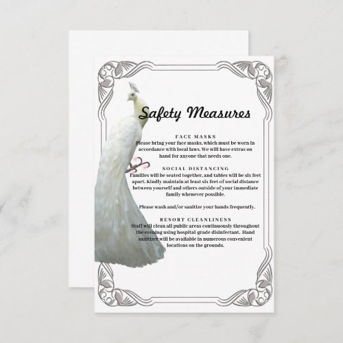 White Peacock Wedding Safety Measures Enclosure Card