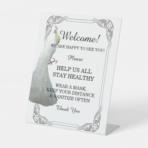 White Peacock Wedding Safety  Pedestal Sign