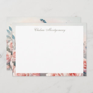 White Peacock with Blush Pink Roses Personalized Note Card