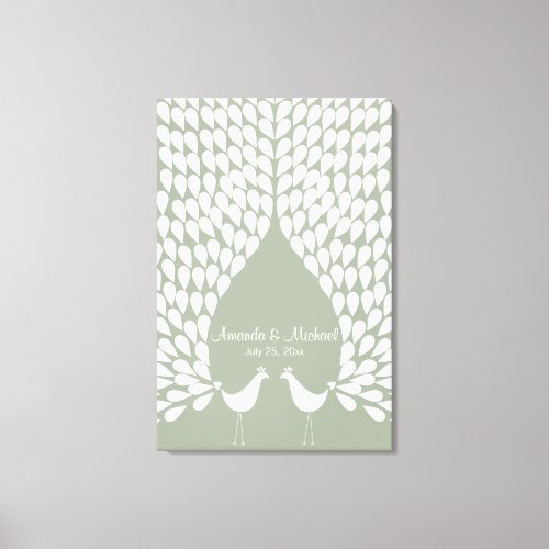 White peacocks wedding guestbook canvas