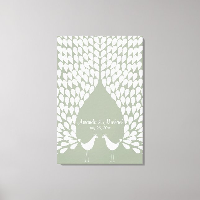 White peacocks wedding guestbook canvas (Front)