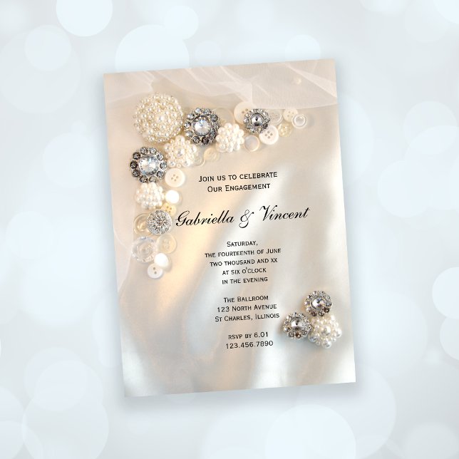 White Pearl and Diamond Buttons Engagement Party Invitation (Creator Uploaded)