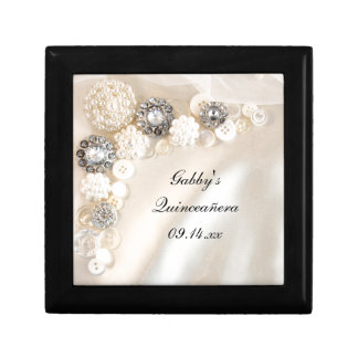 White Pearl and Diamond Buttons Quinceañera Gift Box