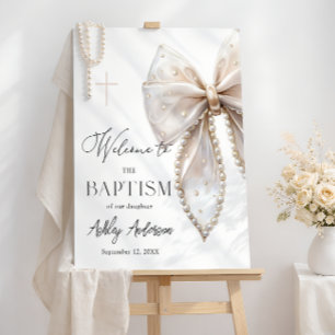 White Pearl Bow Baptism Welcome  Foam Board