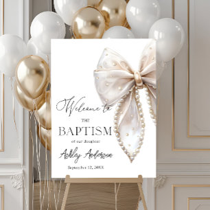 White Pearl Bow Baptism Welcome  Foam Board