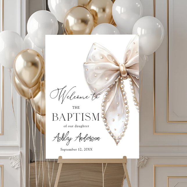 White Pearl Bow Baptism Welcome  Foam Board (Creator Uploaded)